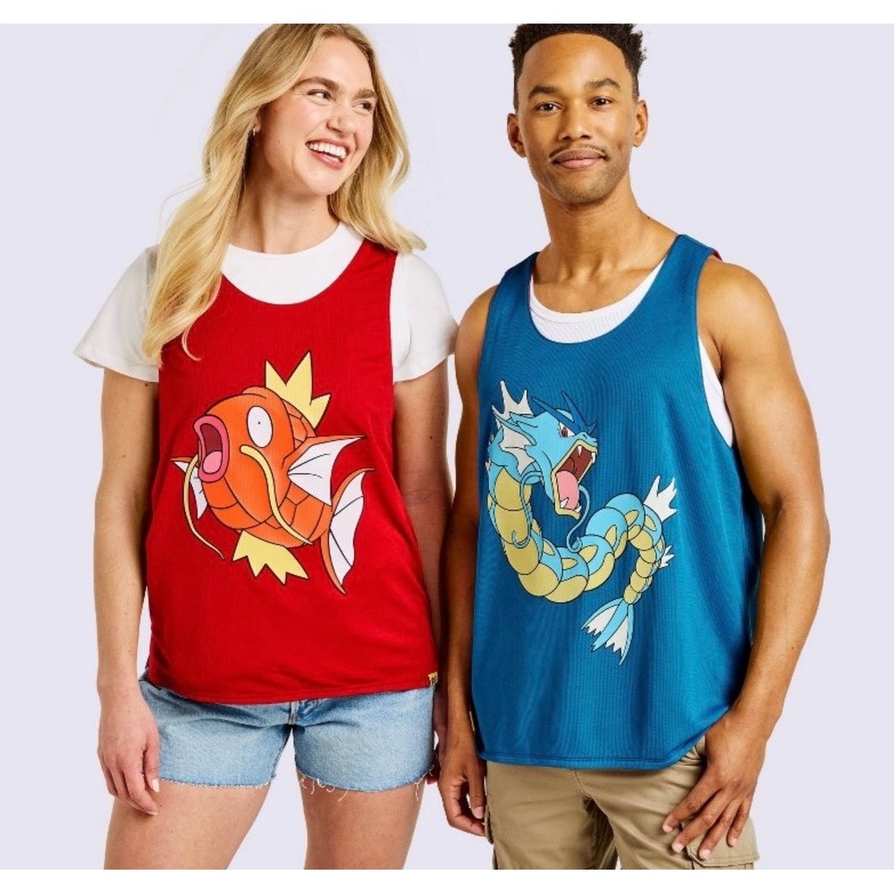 Pokemon Magikarp Gyarados Reversible Mesh Trainer Jersey Red Blue Tank Top NEW